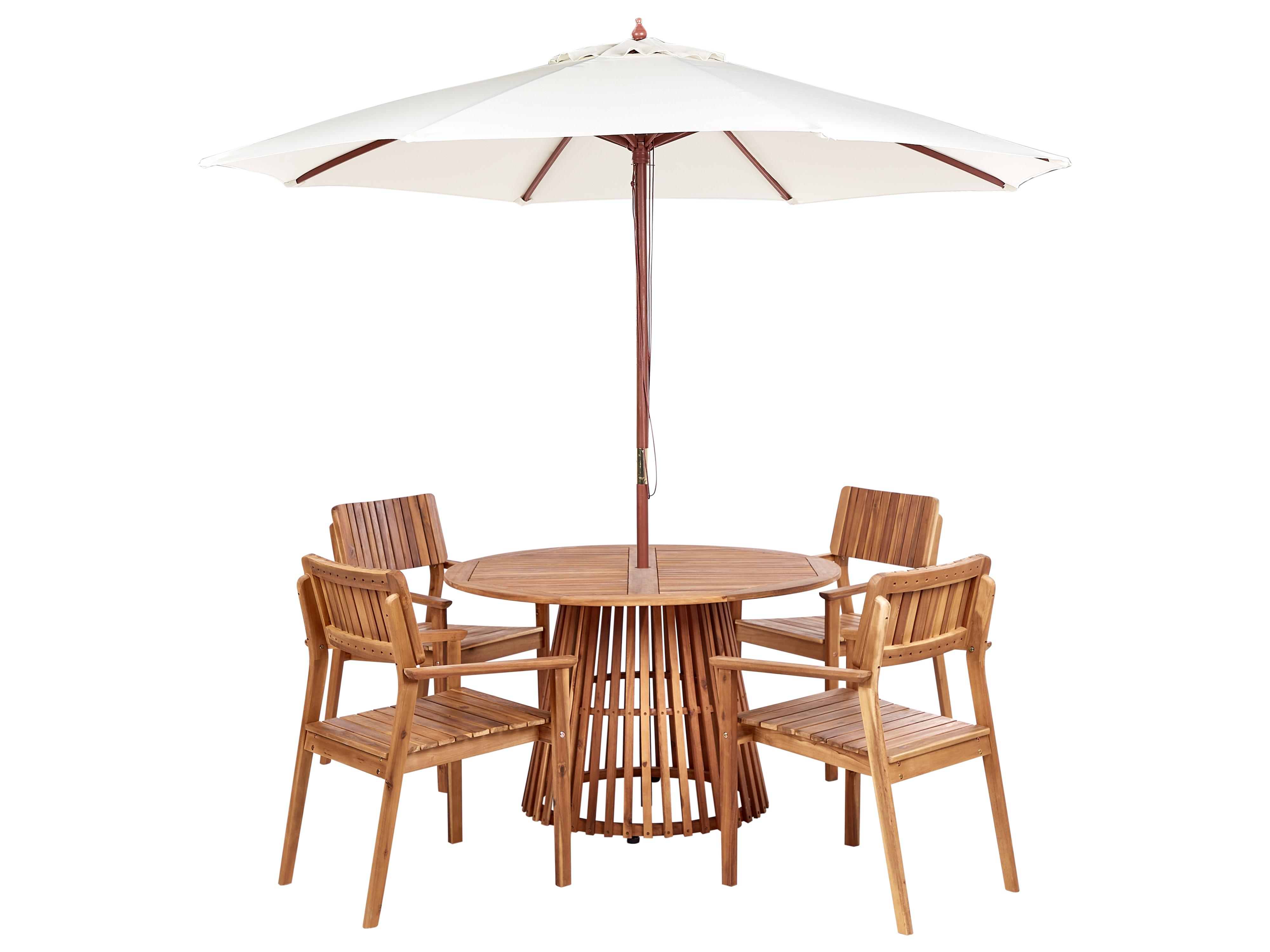 Garden Dining Set 4 Seater AGELLO with Parasol (12 Options) Acacia Wood Brown