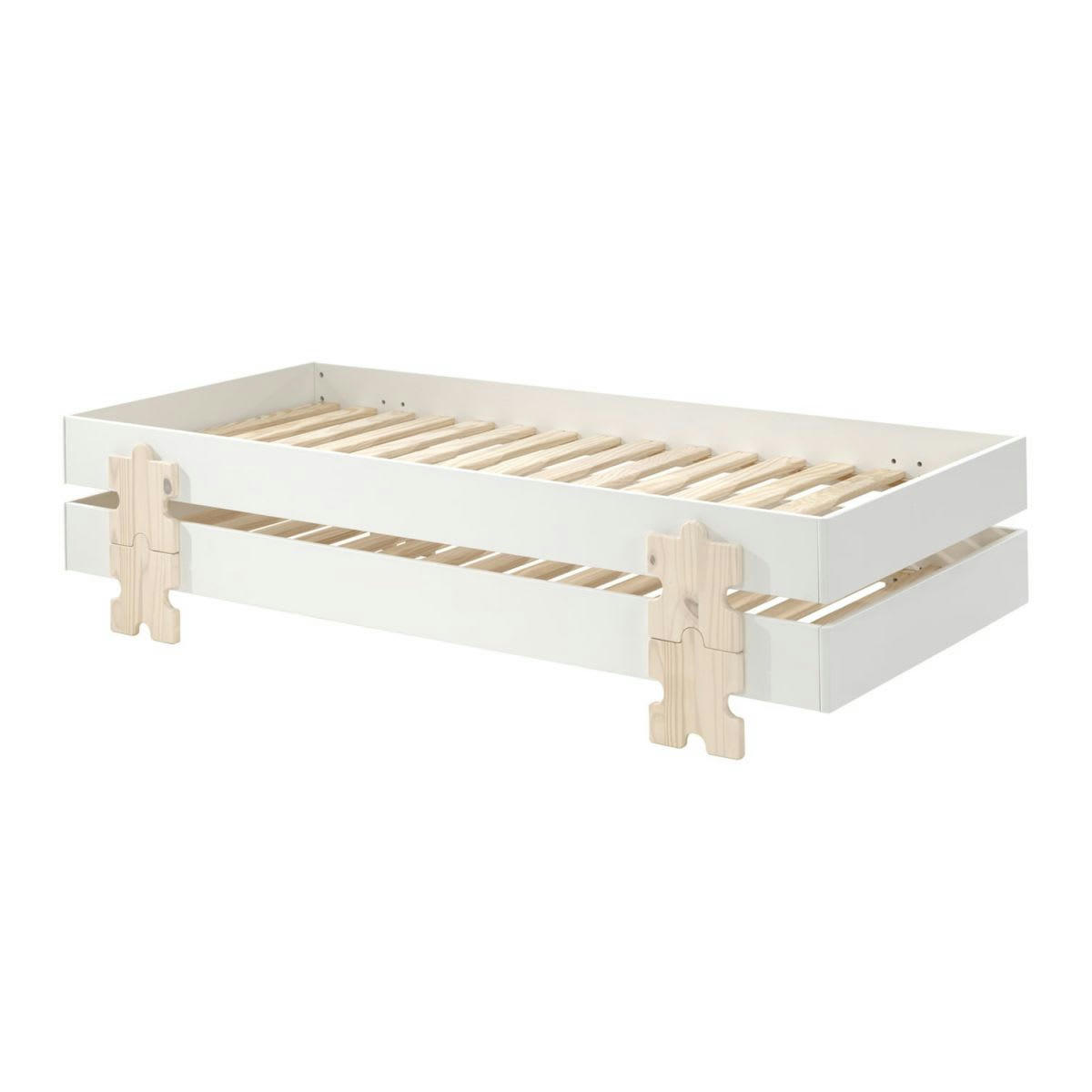 STAPEL - Lot  de 2 lits empilables 90x200cm blancs puzzle