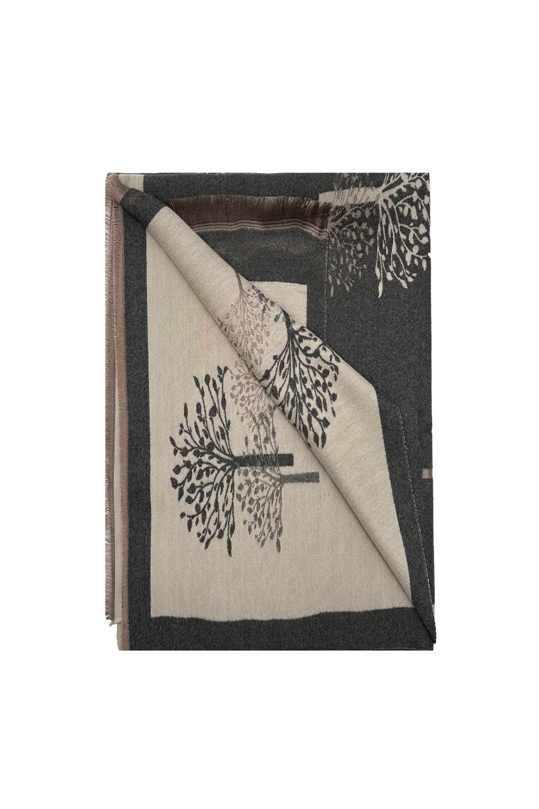 Vellin Reversible Tree-Pattern Jacquard Scarf with Soft Drape