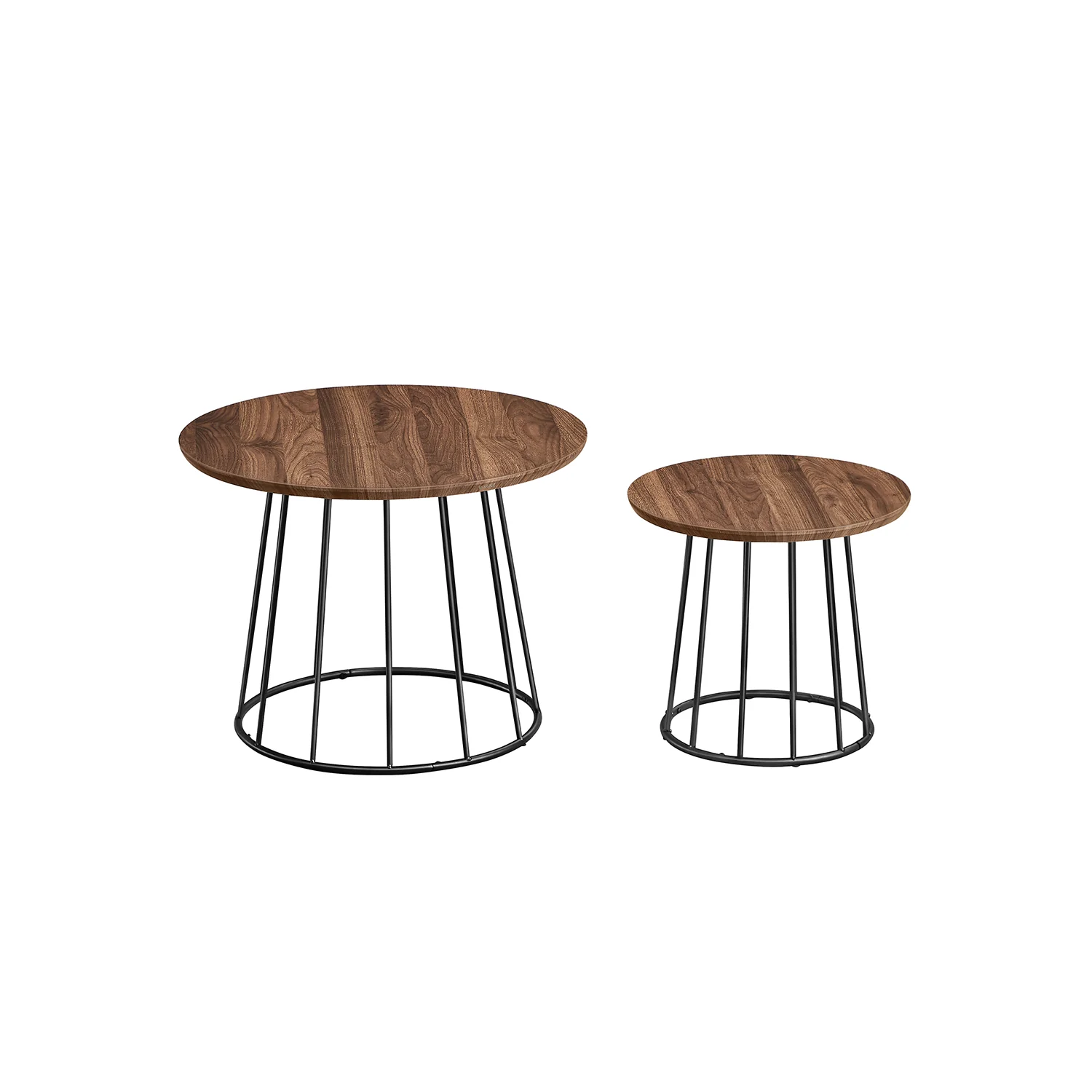 2 Tables basses rondes en acier noir boisé
