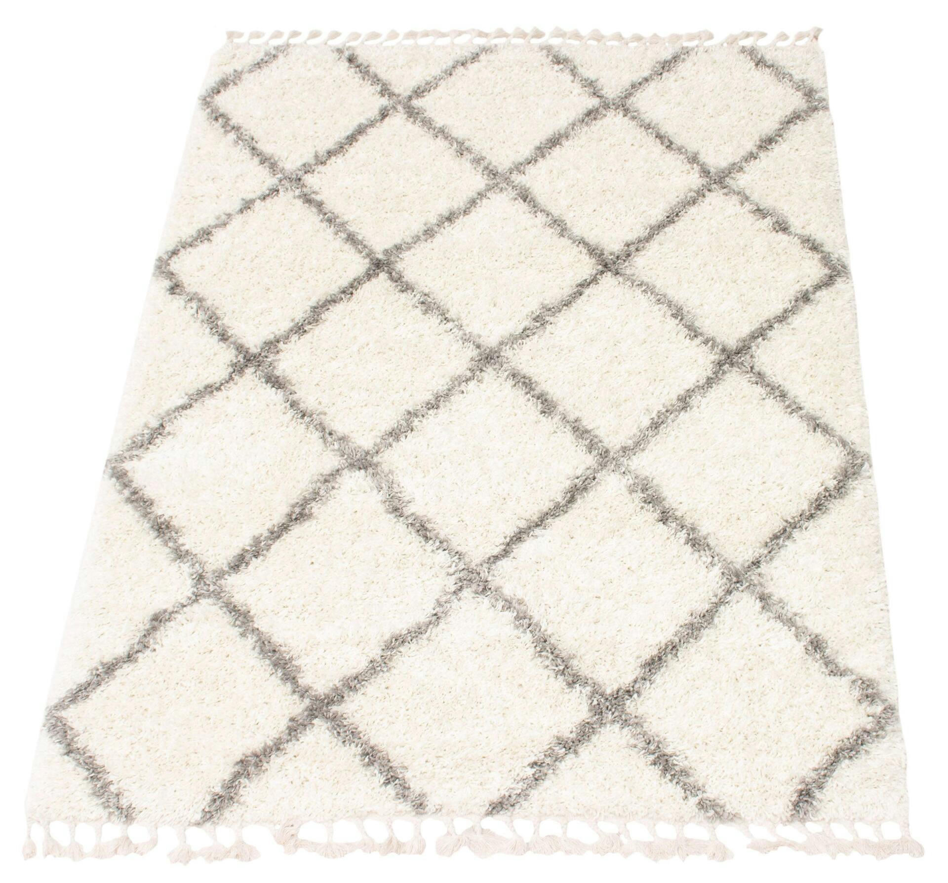 ECARPET Grammercy Diamond Indoor Area Shag Rug, Cream/Grey, Assorted Sizes