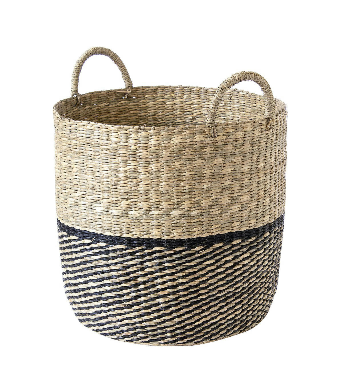 - Panier rond en jonc de mer - Beige et noir