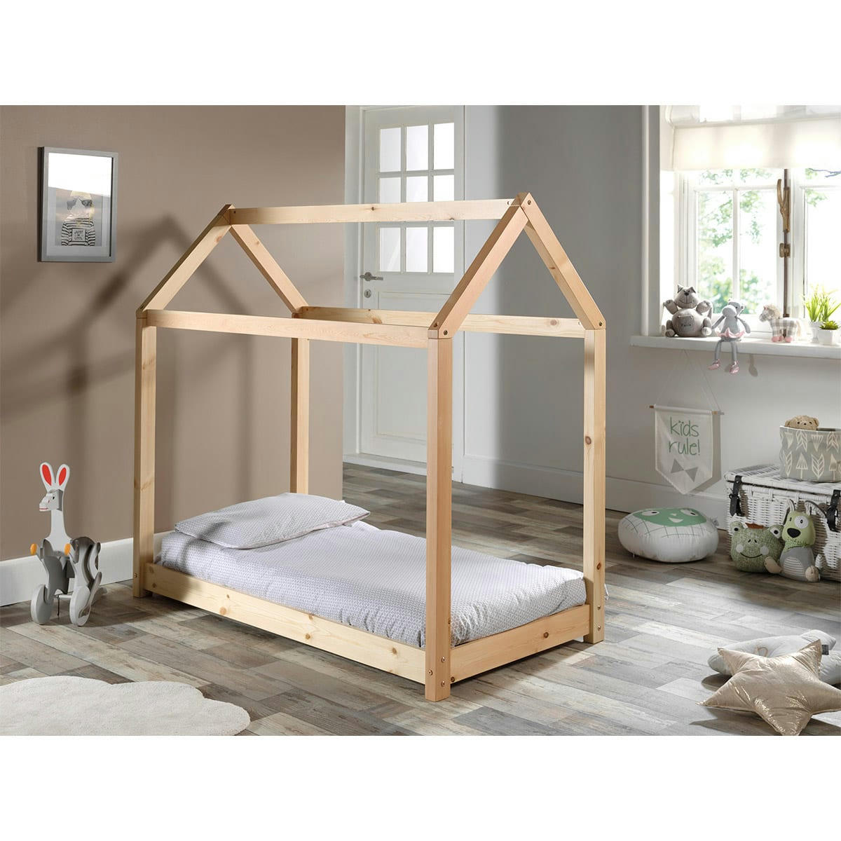 LIT - Lit cabane 70x140 sommier inclus naturel