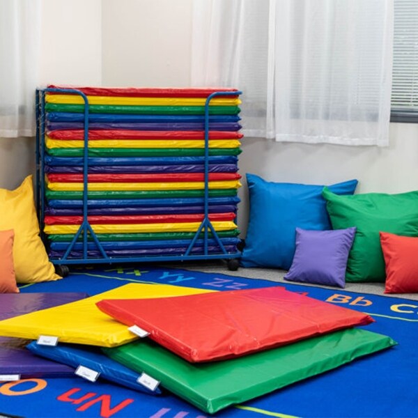 Children's Factory 2 Inch Daycare Floor Sleeping Rest Mats, Rainbow (Set of 5)