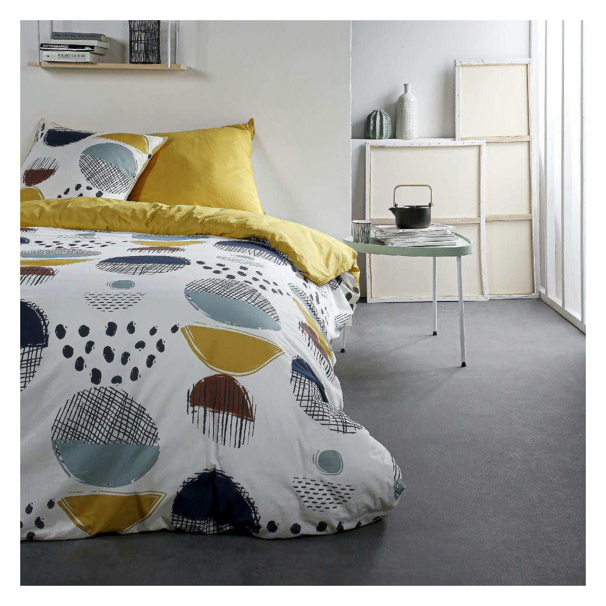 SUNSHINE - Parure de lit 2 personnes imprimé en Coton Jaune 220x240 cm