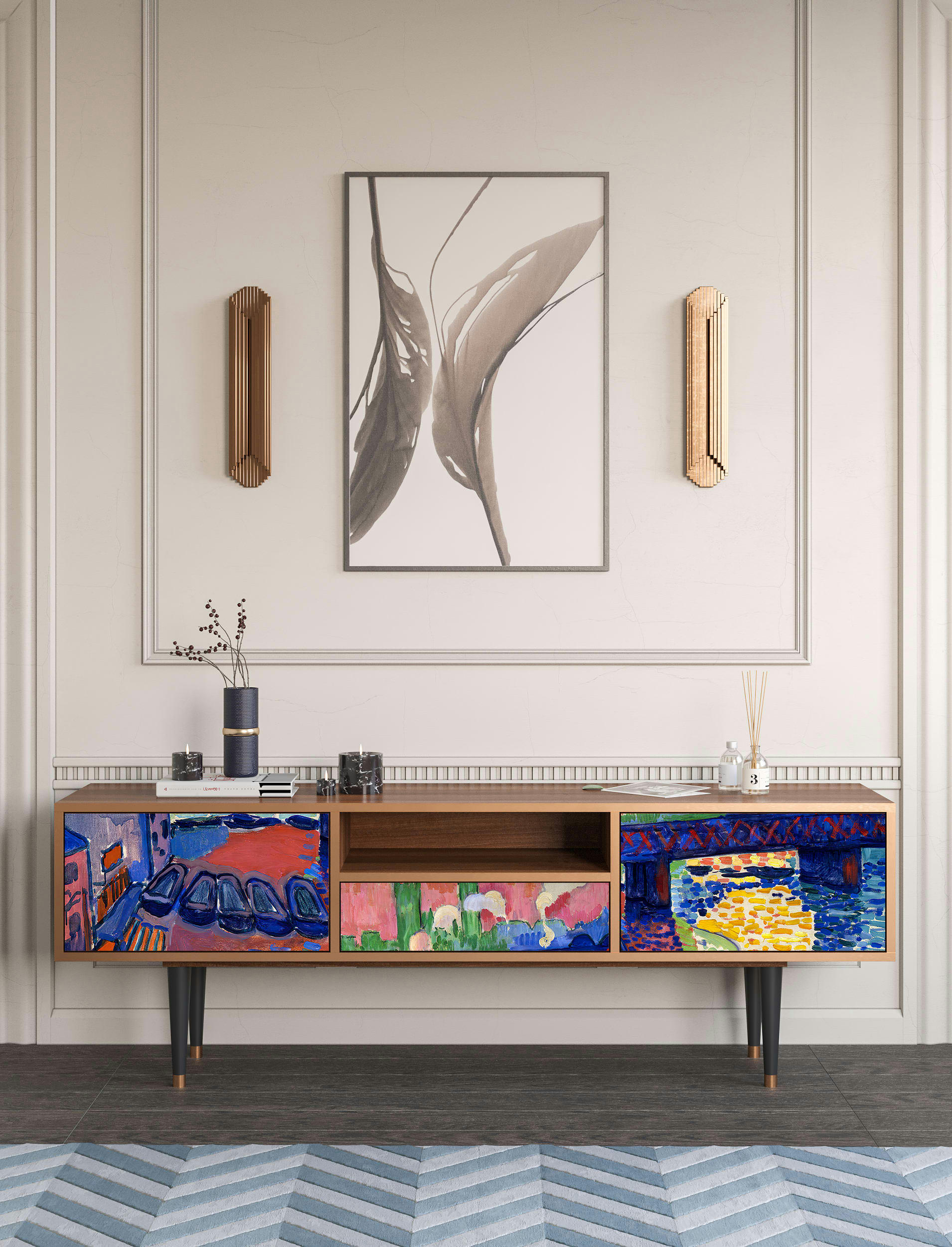 CHARING CROSS BRIDGE BY ANDRE DEAIN - Meuble TV  multicolore 1 tiroir et 2 portes L 170 cm