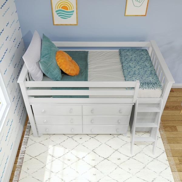 Max and Lily Twin-Size Low Loft with 3-Drawer and 6-Drawer Dressers