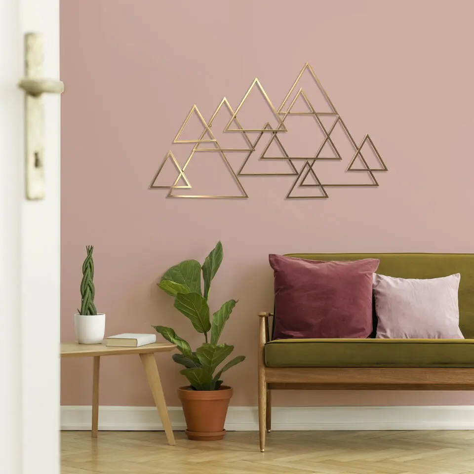 Art for the Home Metal Art Moderne driehoeken goud 1,11m x 64cm