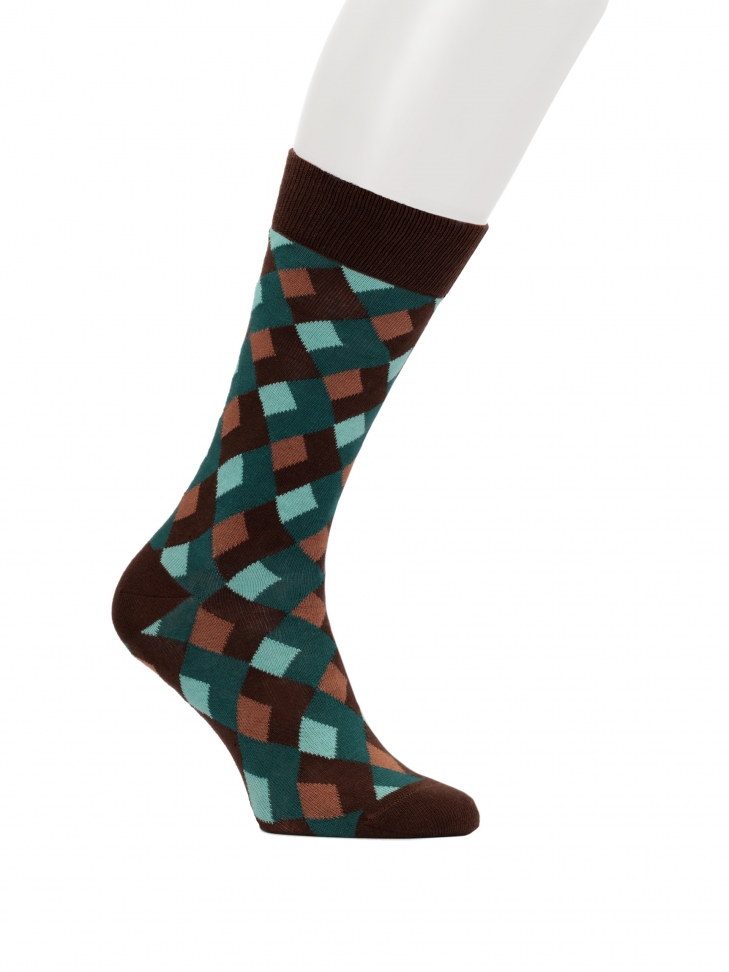 Brown and green diamond pattern socks