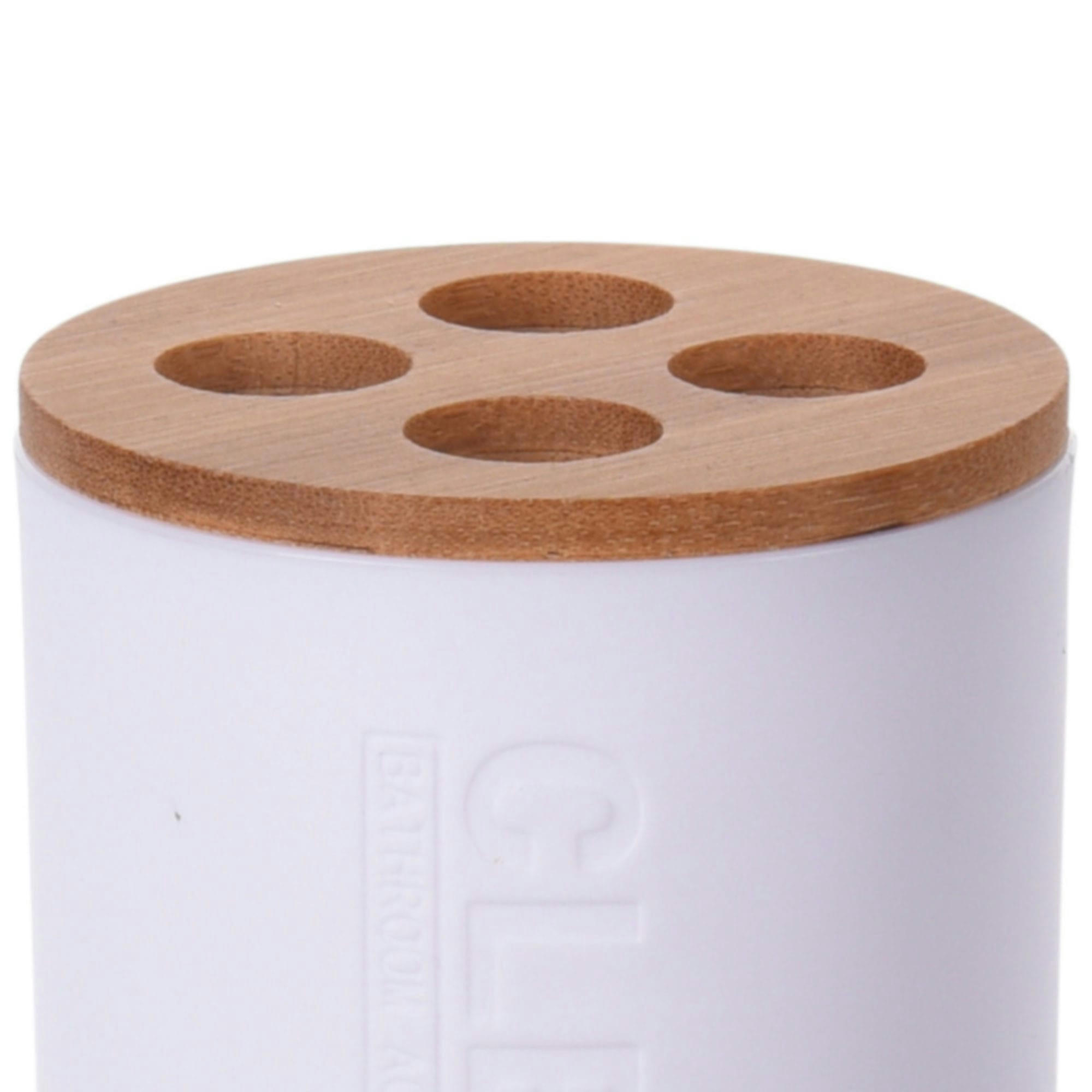 - Porte brosses à dents blanc et bambou - 7x11cm