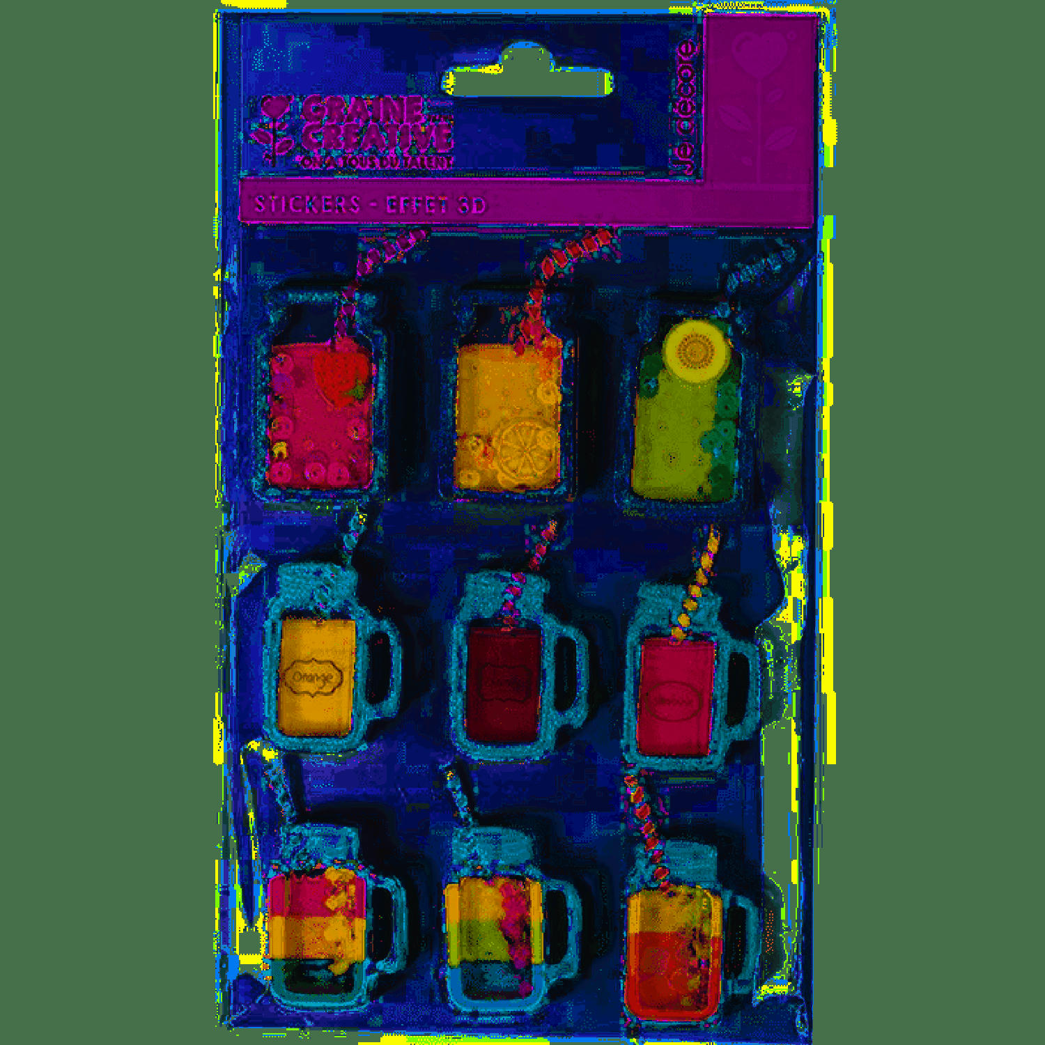 BOISSONS - 9 stickers 3D boissons mason jars 5cm