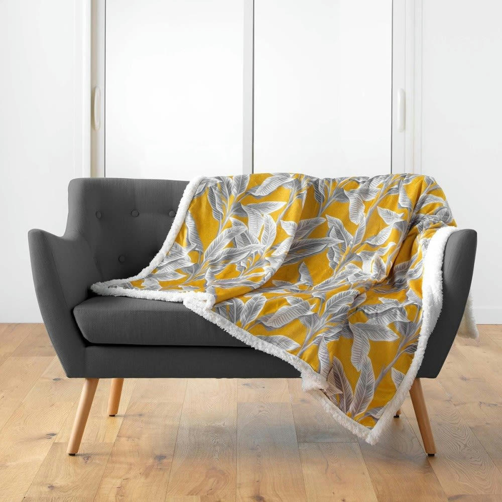 ISIBELLE - Plaid effet velours sherpa jaune 125x150cm
