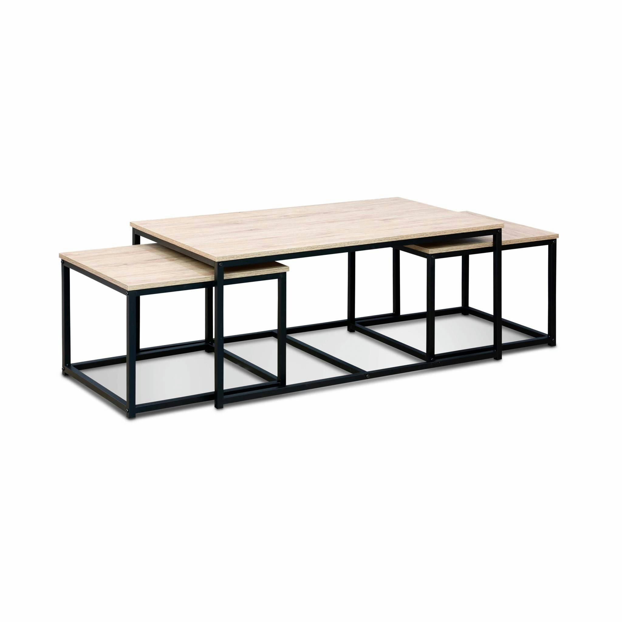 LOFT - Lot de 3 tables gigognes métal noir et bois