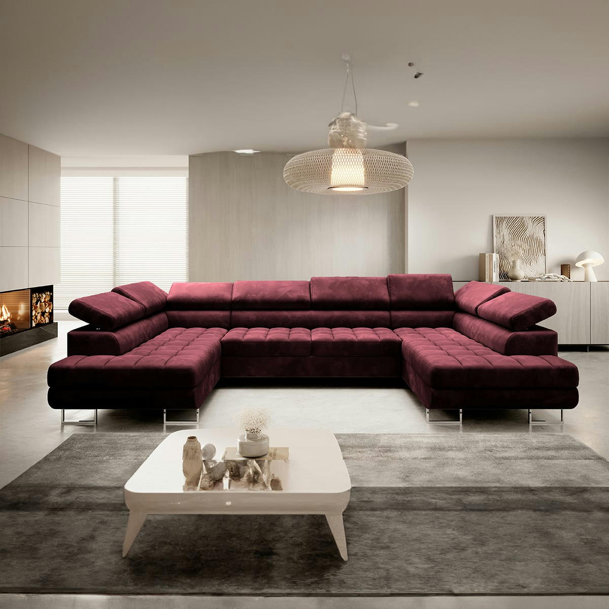 - Canapé en u 5 places convertible bordeaux