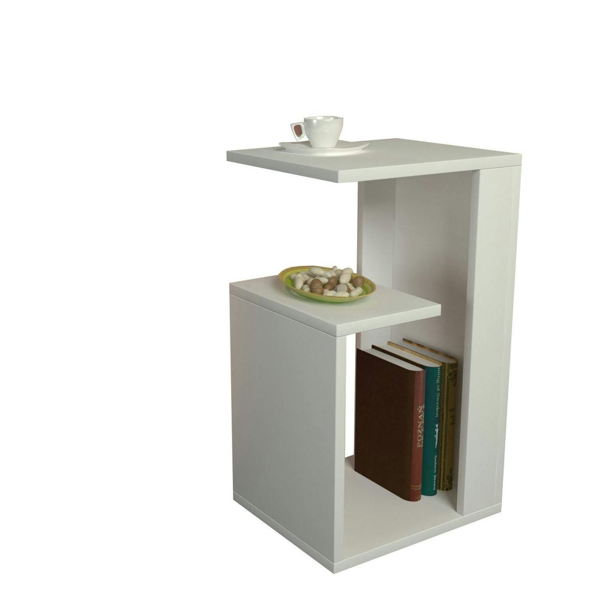 Bout de canapé blanc moderne 2 tablettes 1 niche MARFA