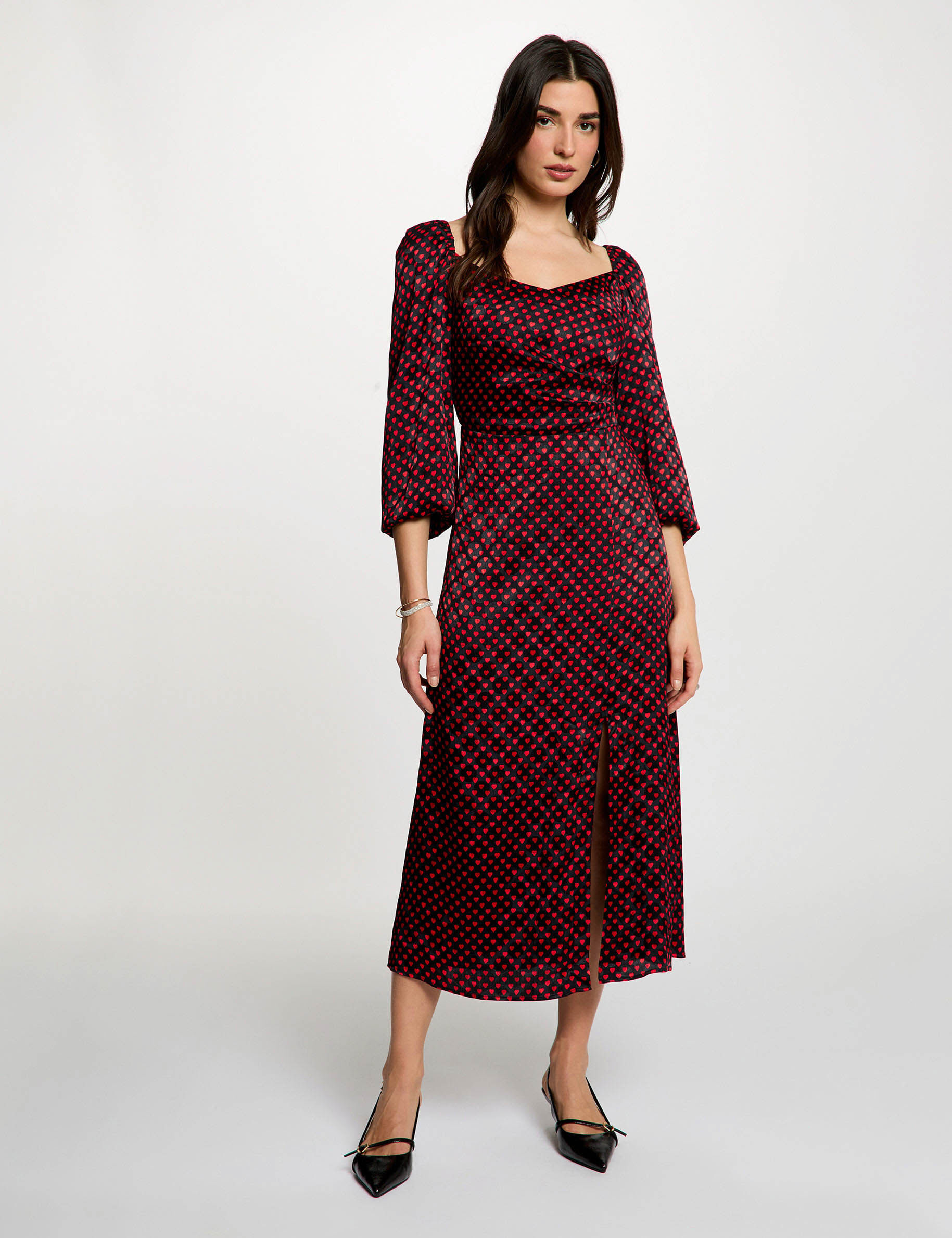 Satin Dress With Puff Sleeves Multicolor Women