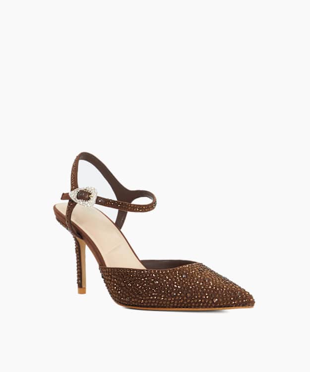 Compliments Brown - Embellished Pointed-Toe Stiletto Heels