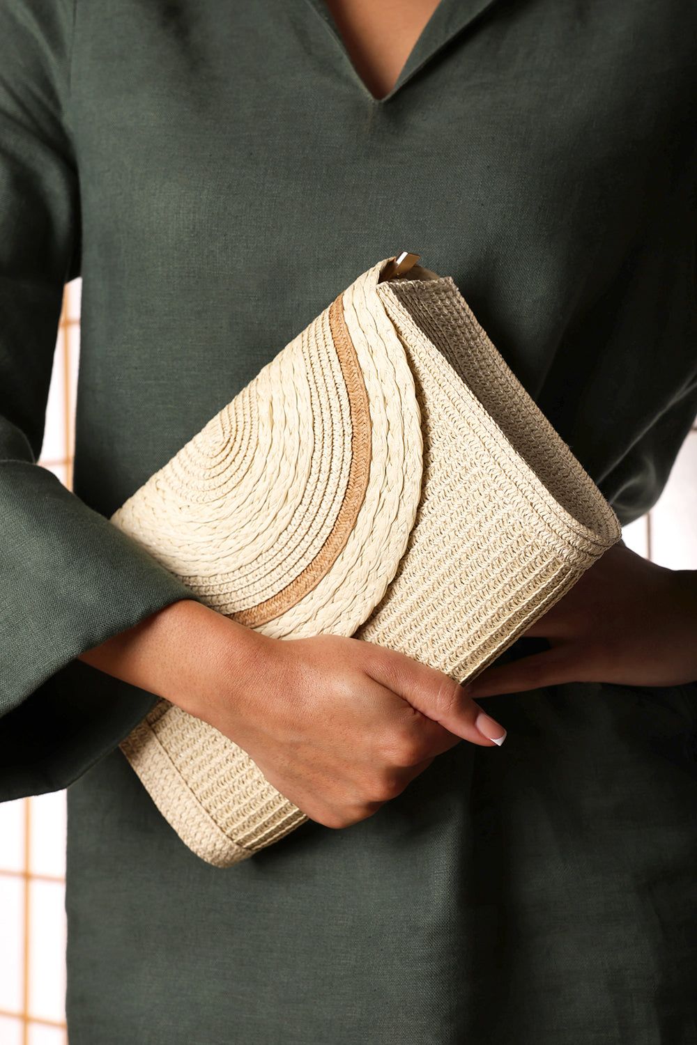 Where's That From Alto Raffia Fold Over Clutch Bag