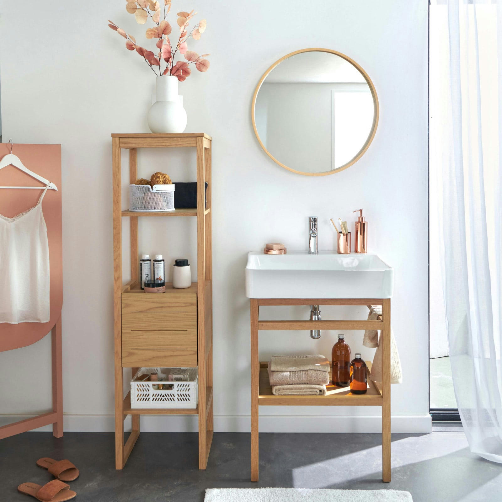 HOPP - Ensemble de salle de bain 60cm avec miroir rond et vasque