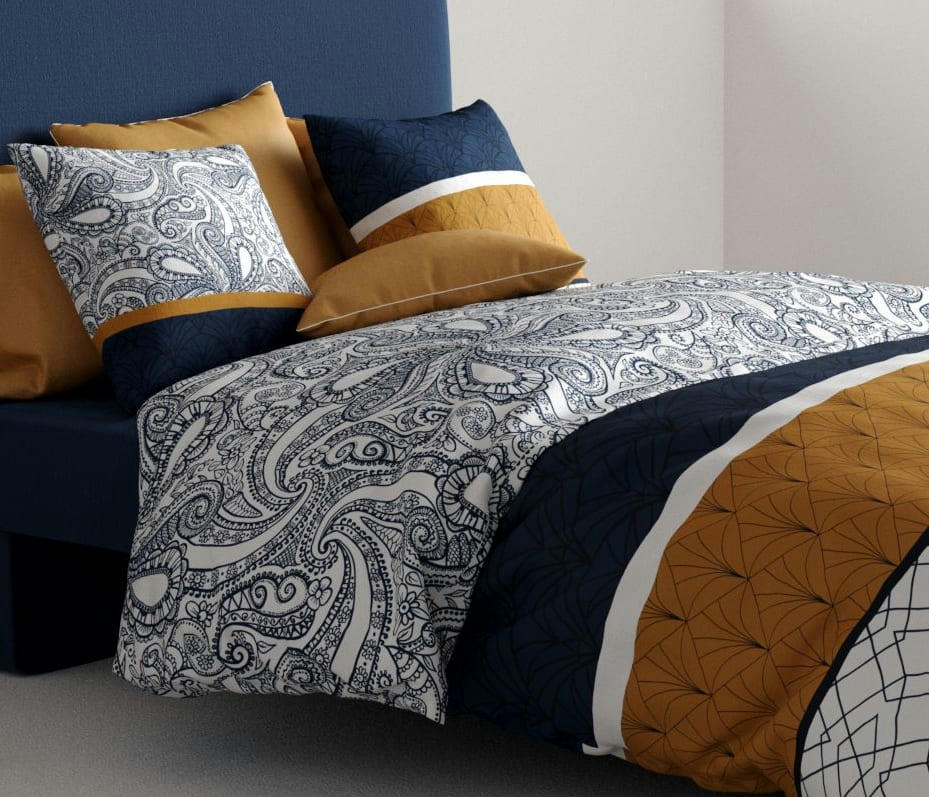 DAKOTA - Parure housse de couette coton bleu 240x260 cm