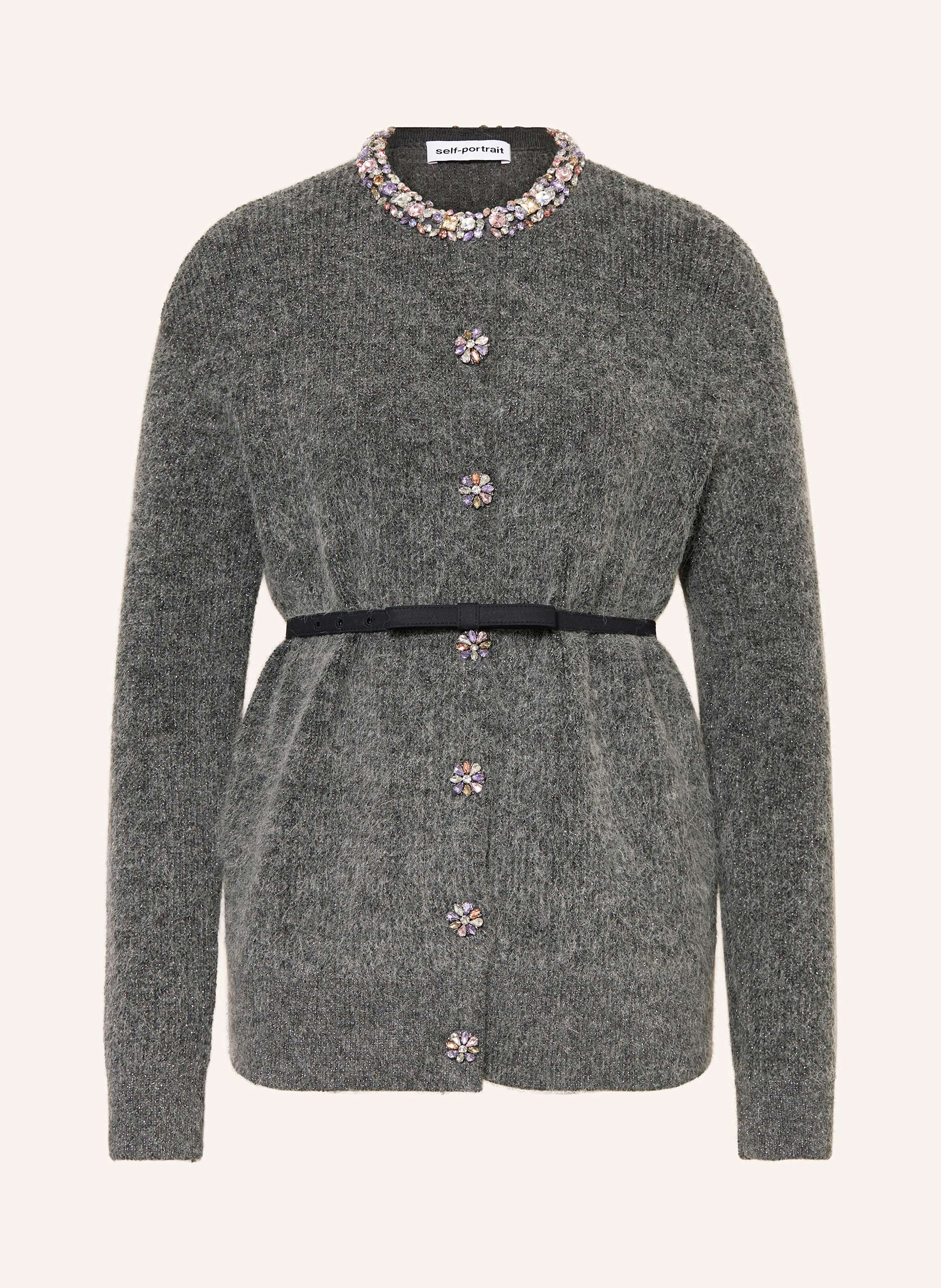 self-portrait Strickjacke mit Schmucksteinen und Glitzergarn