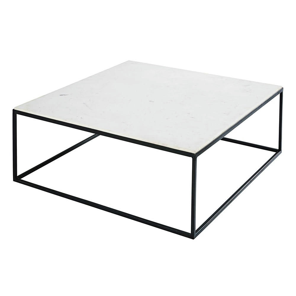 Marble - Table basse carrée en marbre blanc et métal noir