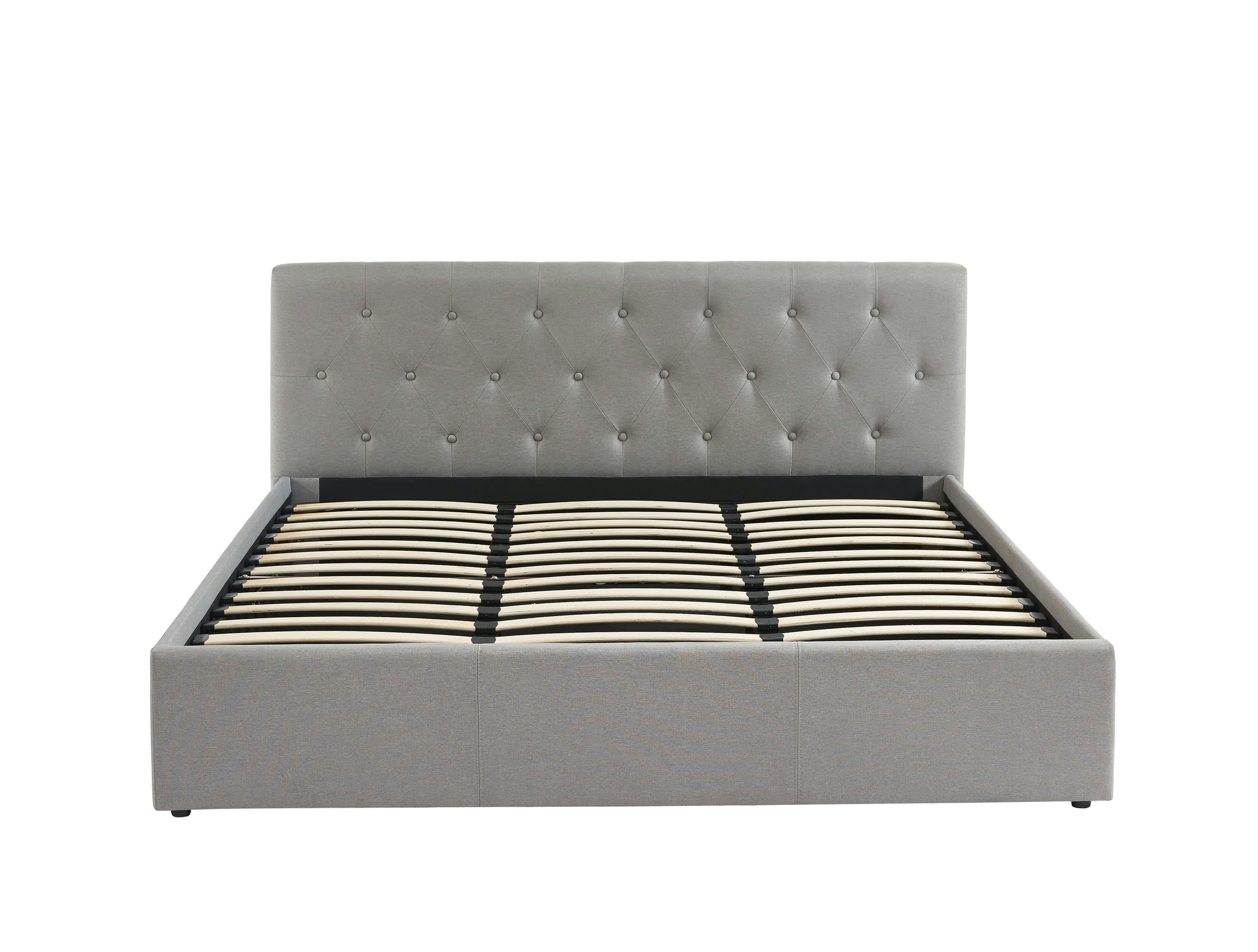 BAHIA - Lit coffre  tissu gris 180x200 sommier inclus