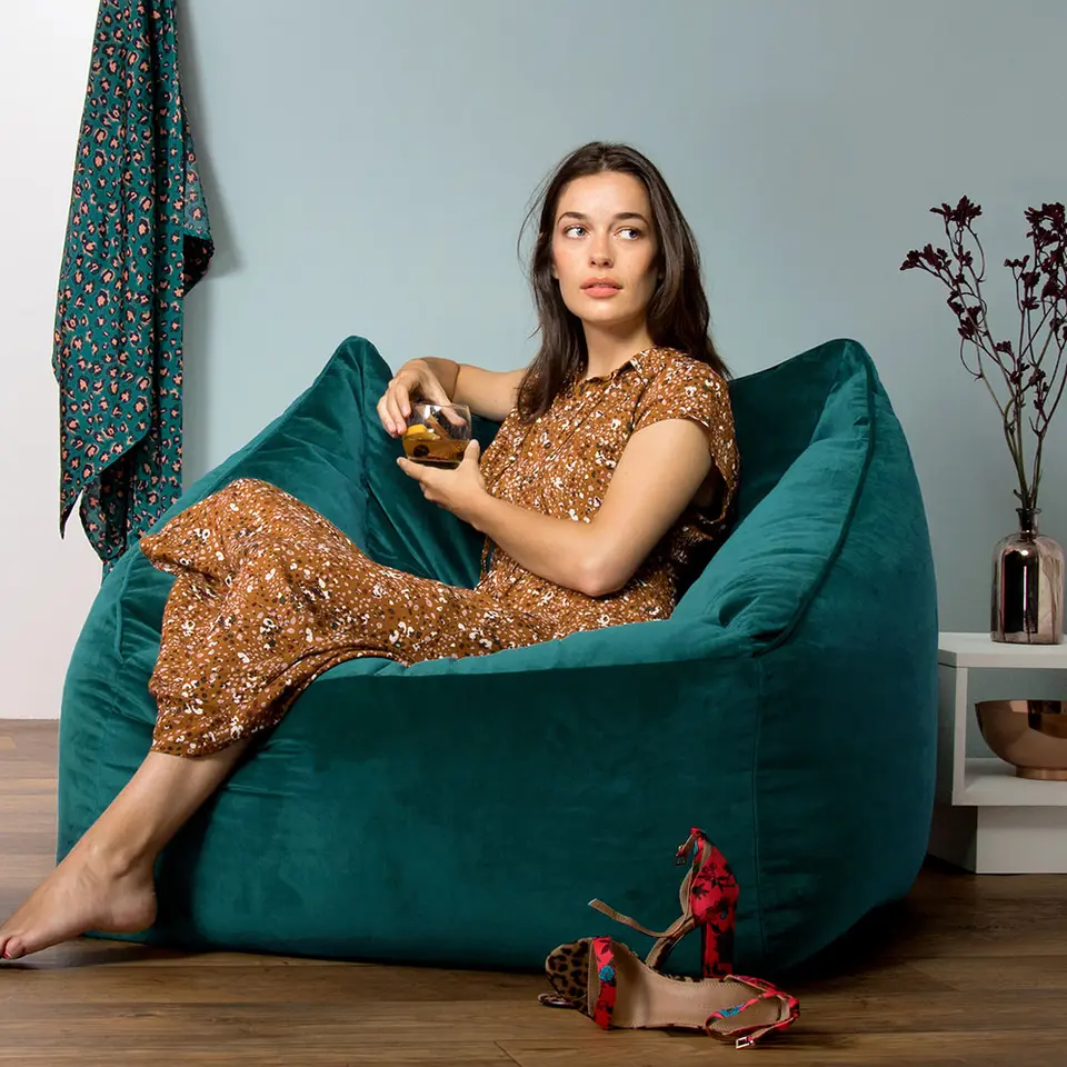 icon Zitzak en Poef Natalia - Fluwelen Zitzak - Blauwgroen