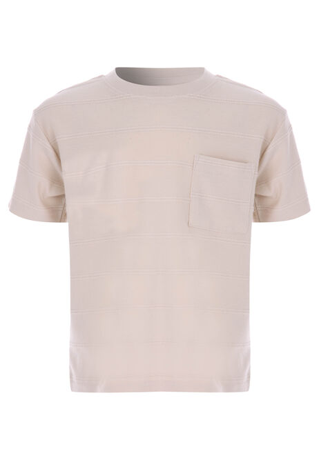 Younger Boys Stone Stripe Cotton T-Shirt