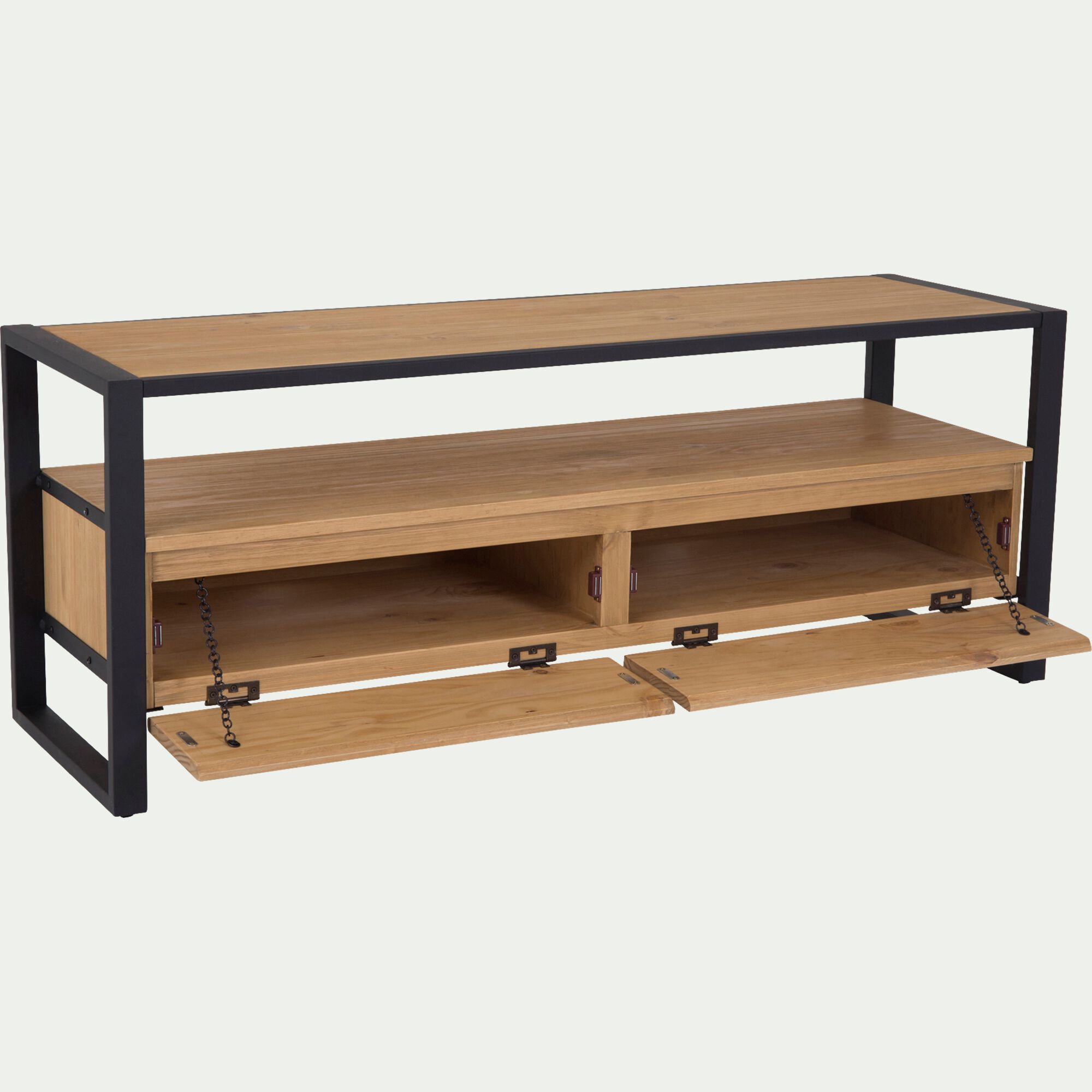 ENDOUME - Meuble TV en pin massif et métal L130cm - bois clair