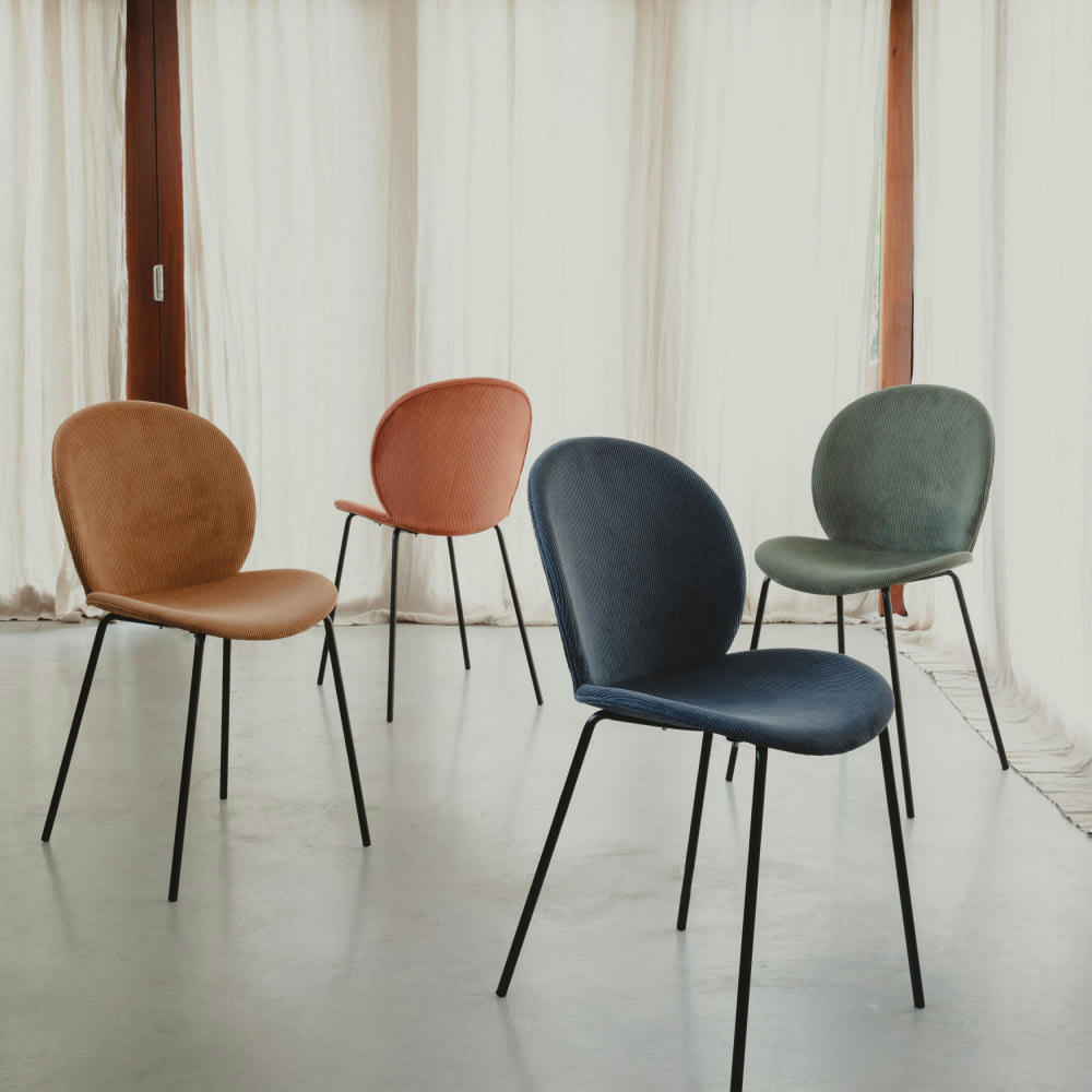 BONNET - Lot de 2 chaises en velours côtelé et métal ocre