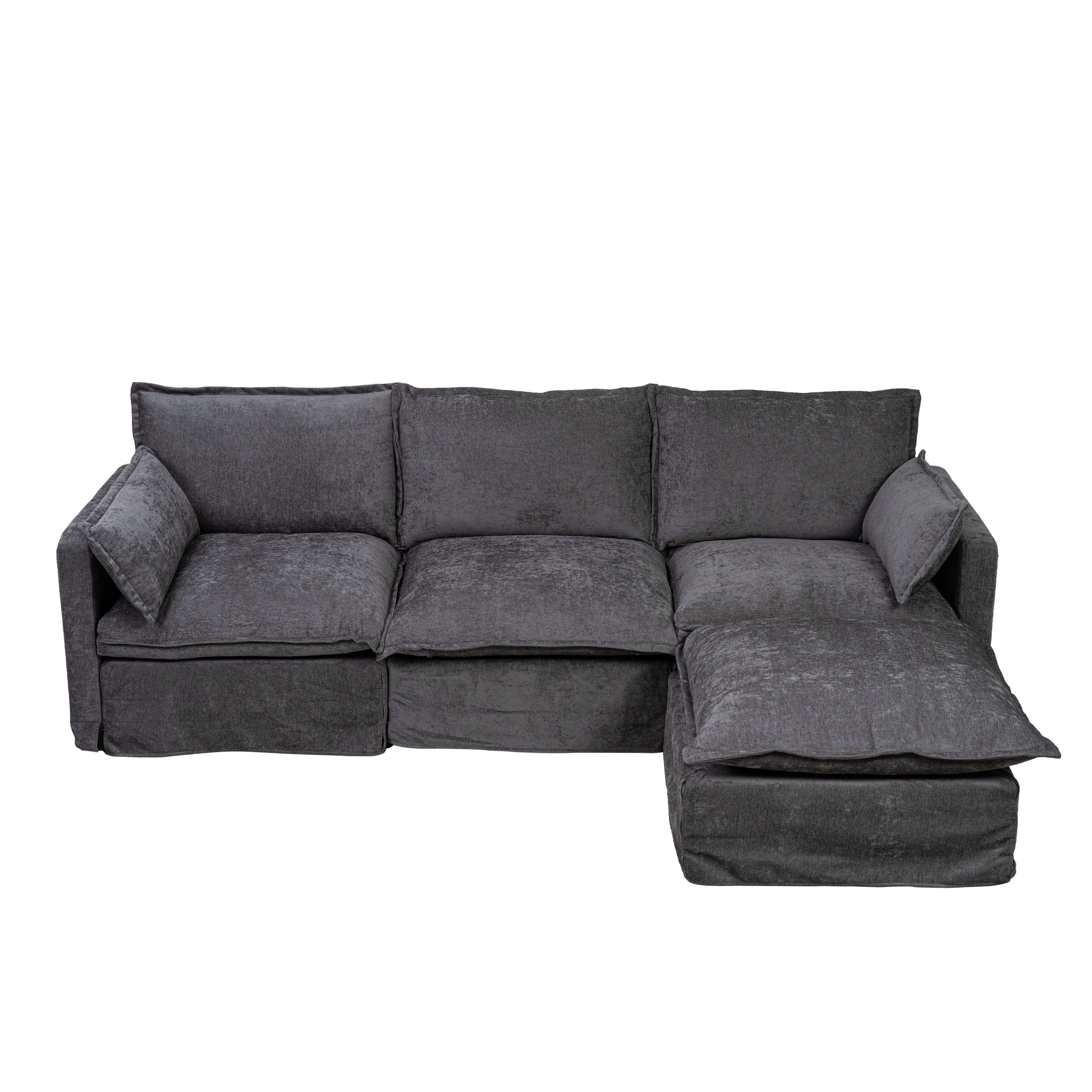 Modern L Shaped Sectional Sofa with Faux Linen Upholstery and Thick Foam Cushions for Living Room and Guest Room