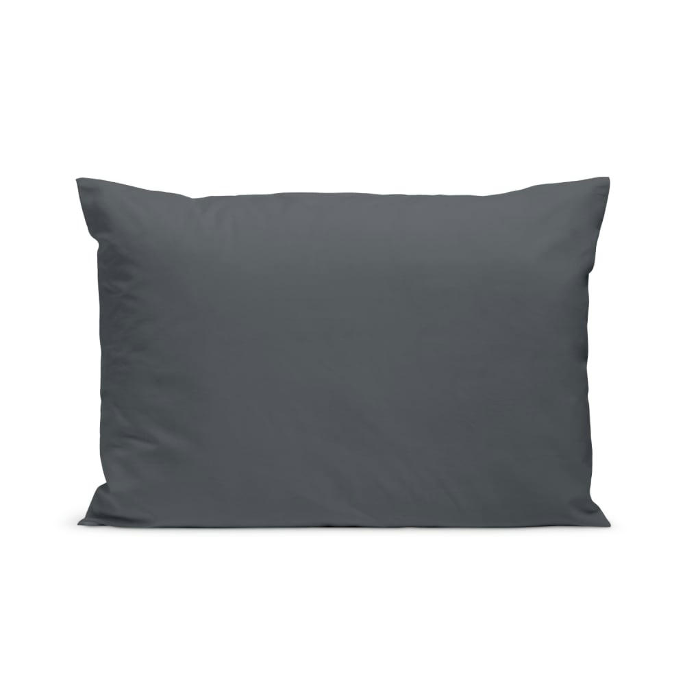 - Taie d'oreiller unie en percale de coton anthracite 50x75cm