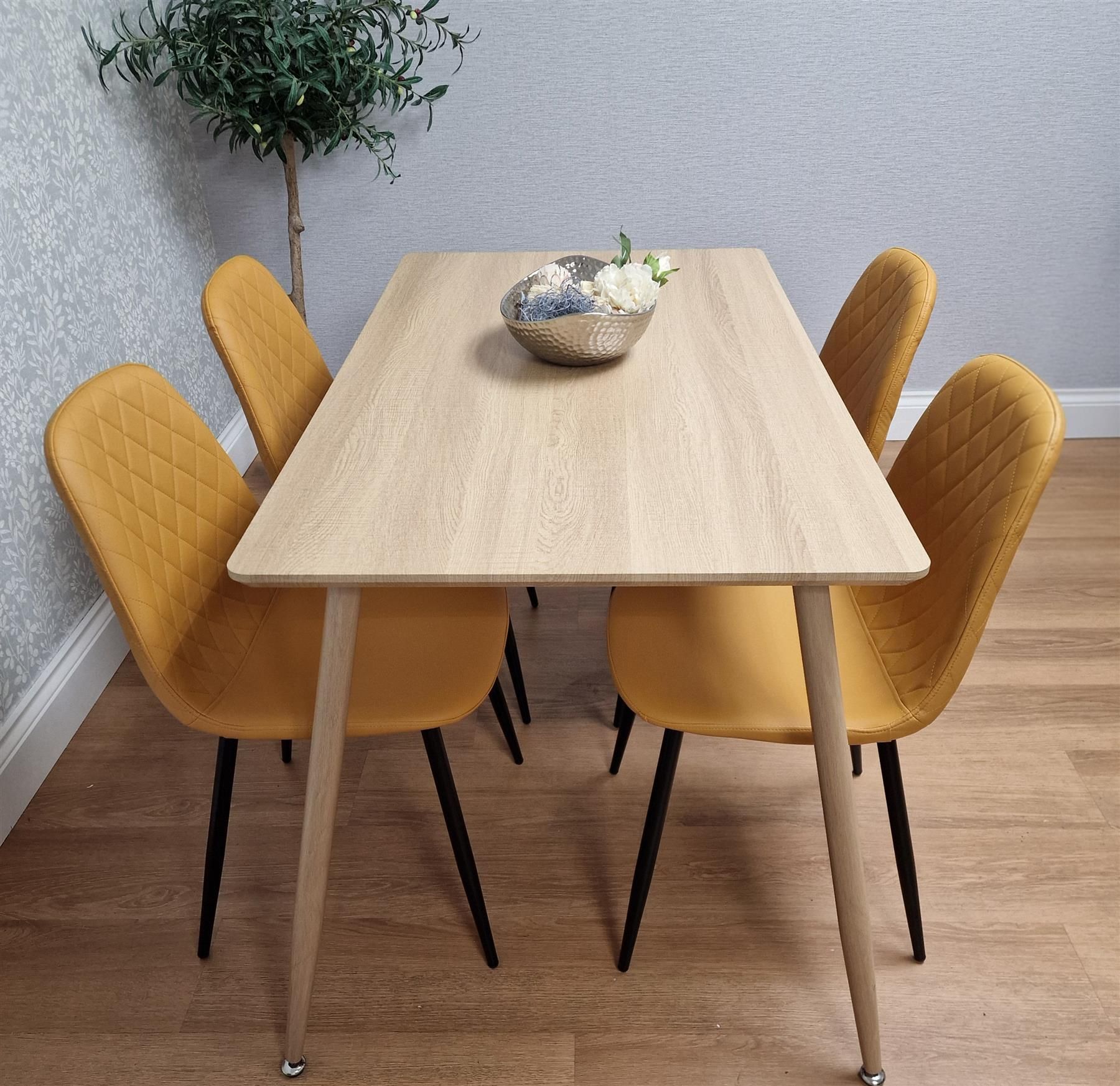 KOSY KOALA Dining Table with 4 Mustard Faux Leather Chairs Dining room Furniture