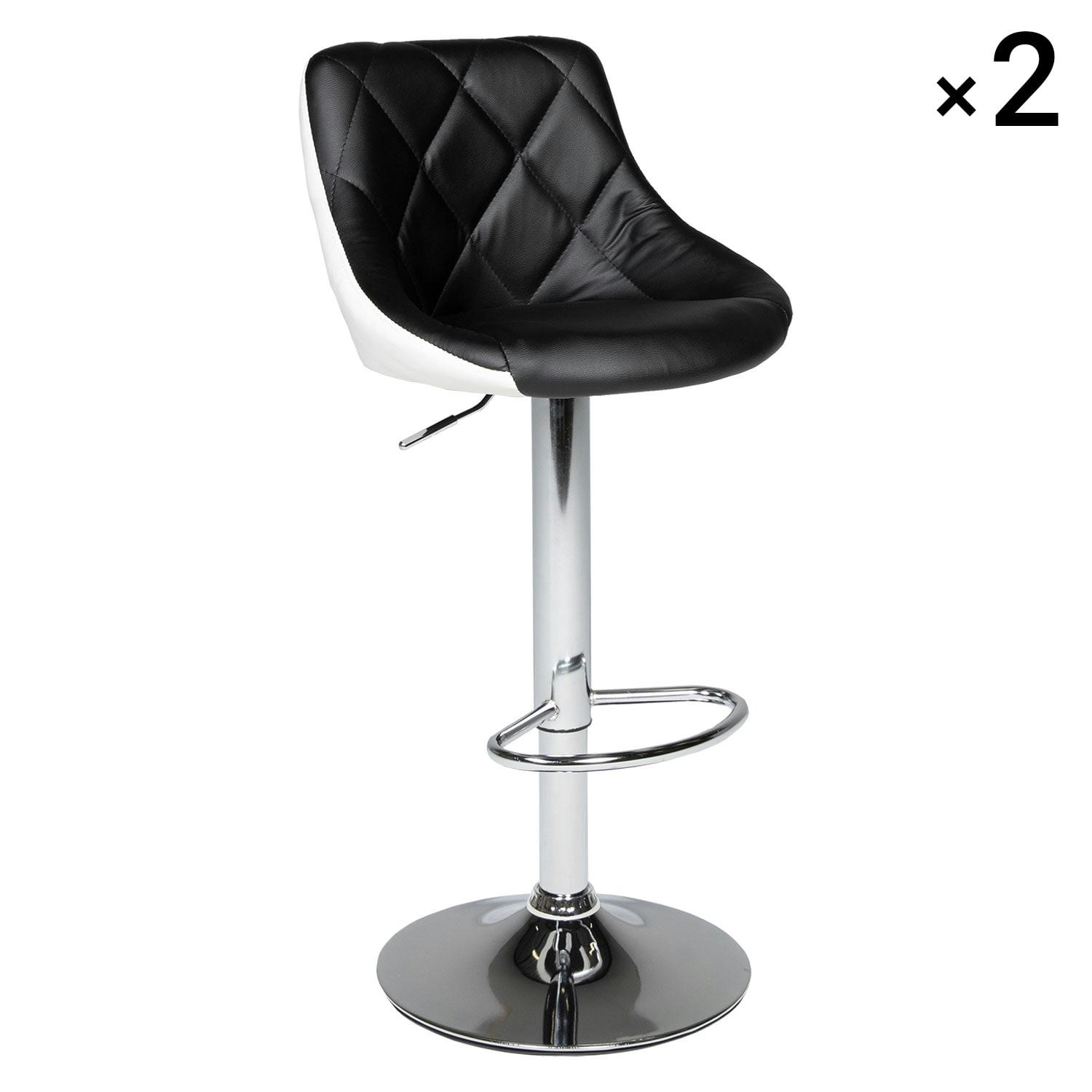 JASPER - Lot de 2 tabourets de bar en simili cuir noir et blanc