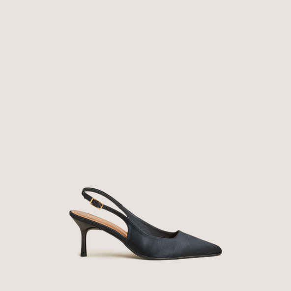 Escarpins slingbacksen satin noir | DIAMANTUS