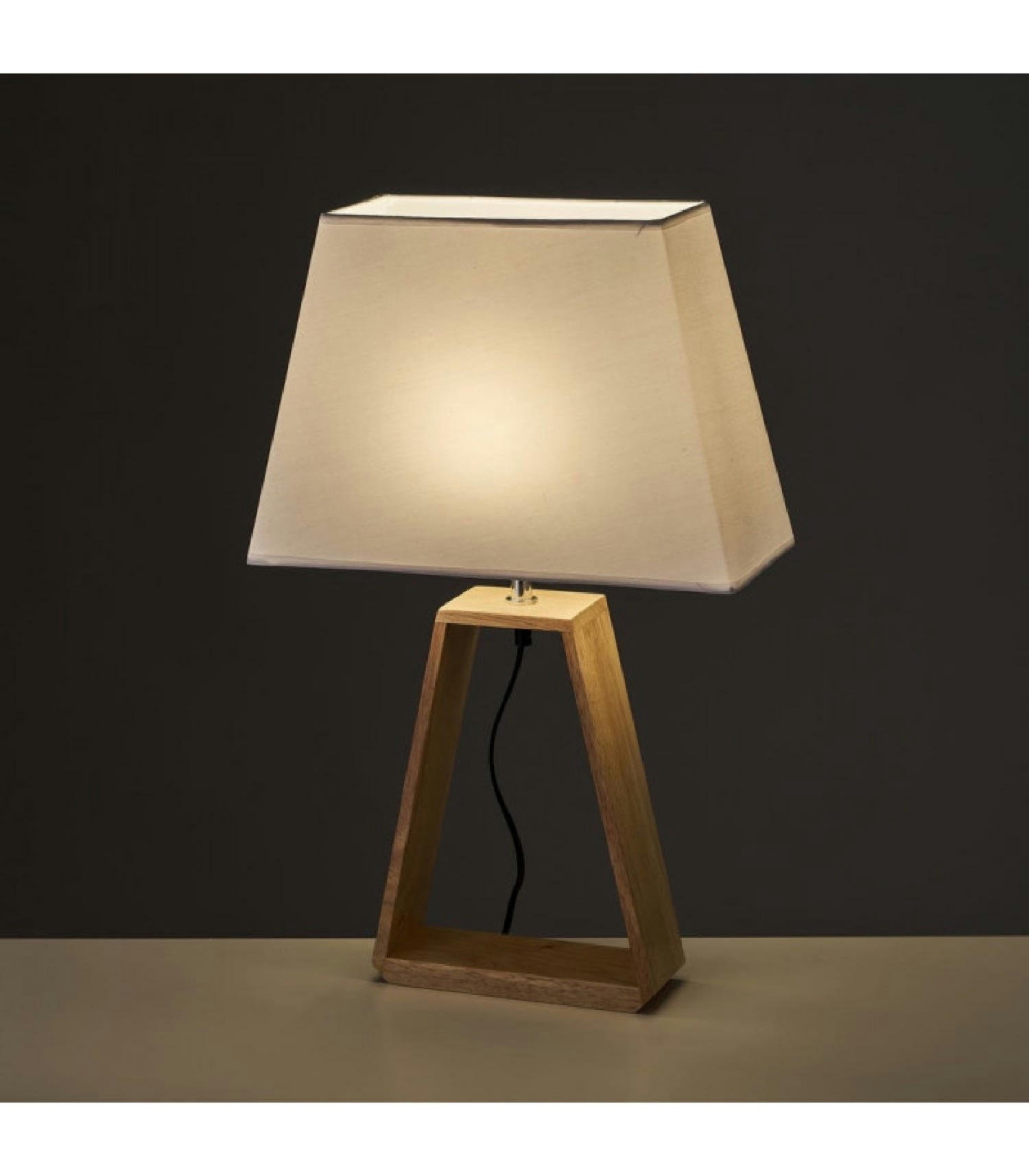 - Lampe à Poser Triangle Bois et Abat-jour Blanc - Hauteur 60cm