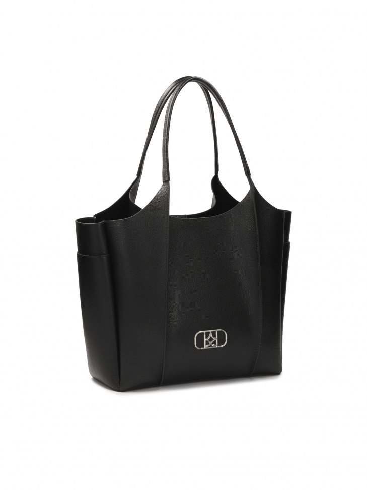 Large black handbag with silver hardware