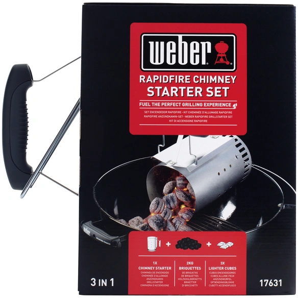 Anzündkamin-Set, Weber, Rapidfire, Anzündkamin,, 2, Kg, Weber, Briketts, und, 6, Anzündwürfeln