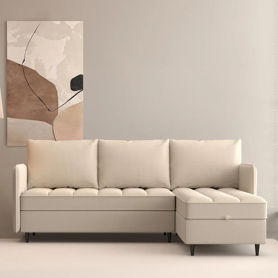 Lindhus - Bank met chaise longue omkeerbaar in stof cr&egrave;me