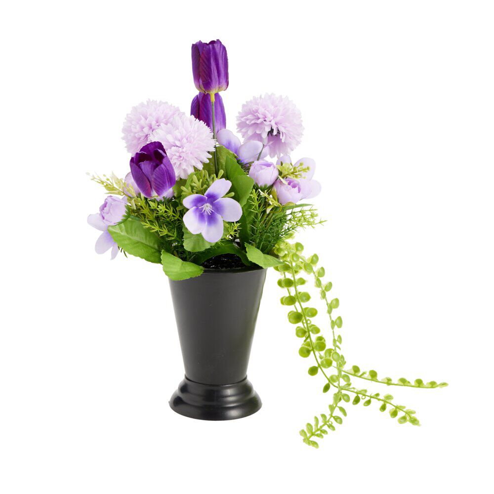 Composition florale artificielle multifleur violette vase lesté Ø20xH33cm