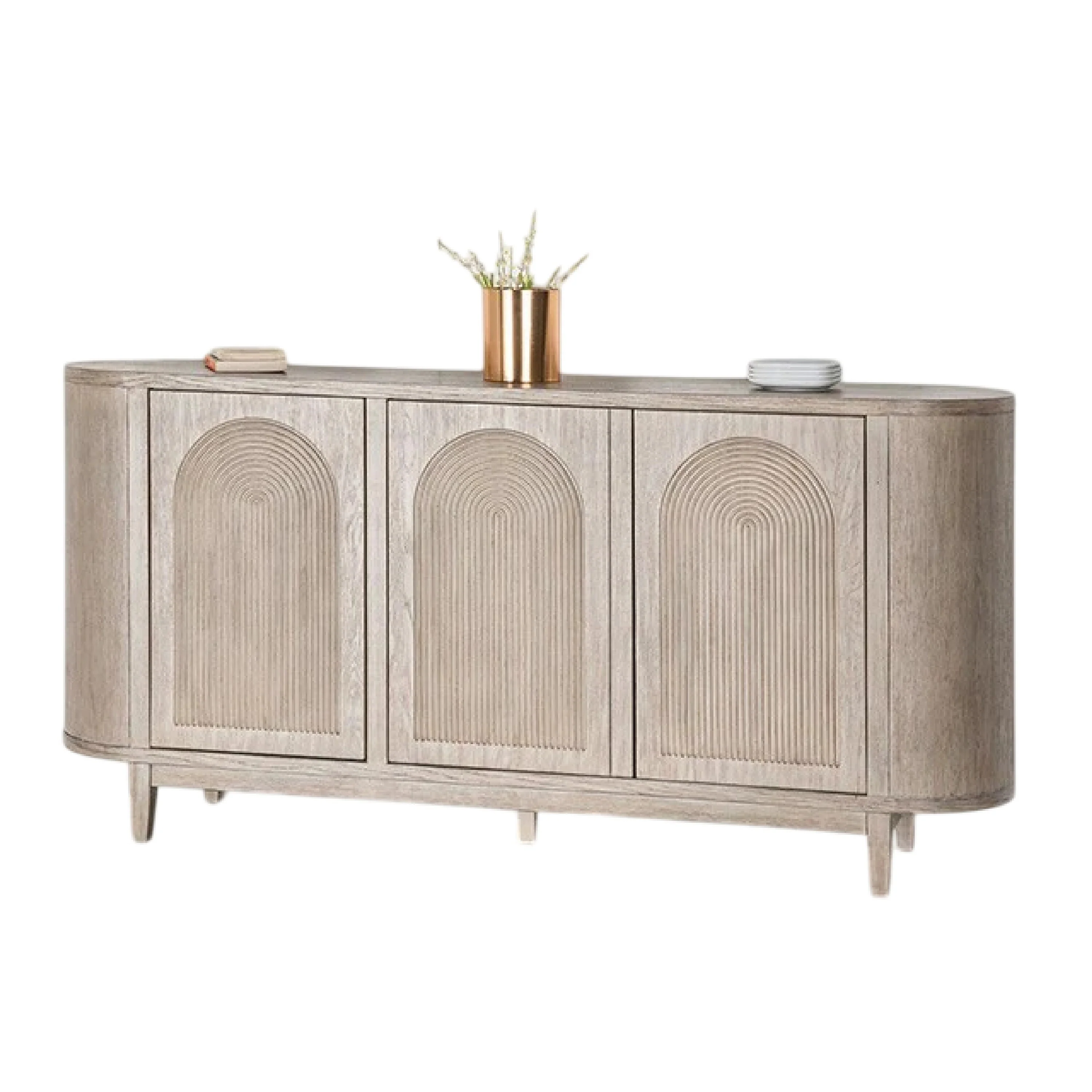 Zoko Sideboard Buffet Console, Arched Design Doors, 77 Inch White Wood