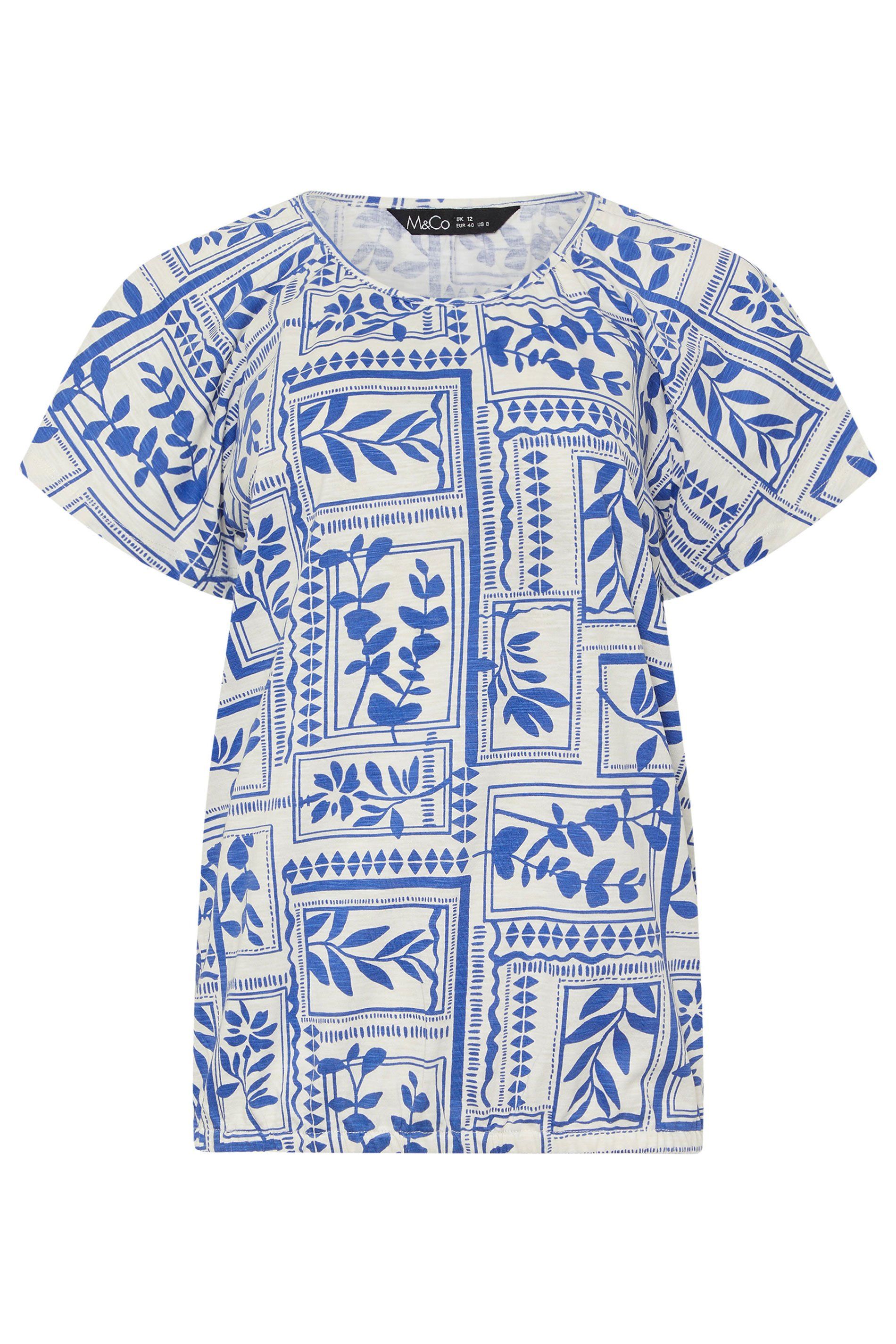 M&Co Abstract Print Cotton Scoop Neck Top