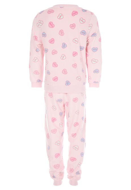 Younger Girls Pink Love Heart Fleece Pyjama Set