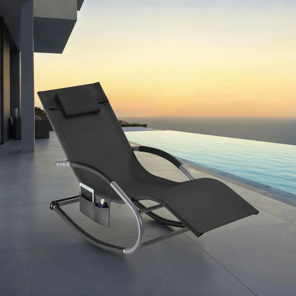 tectake Ligstoel Taya, ergonomisch, schommelfunctie, Zwart