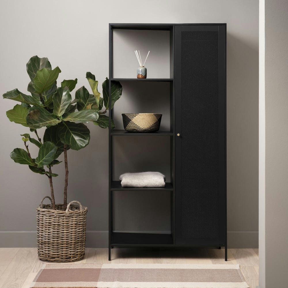 ABEL - Armoire 1 porte, 4 niches en métal H180cm noir