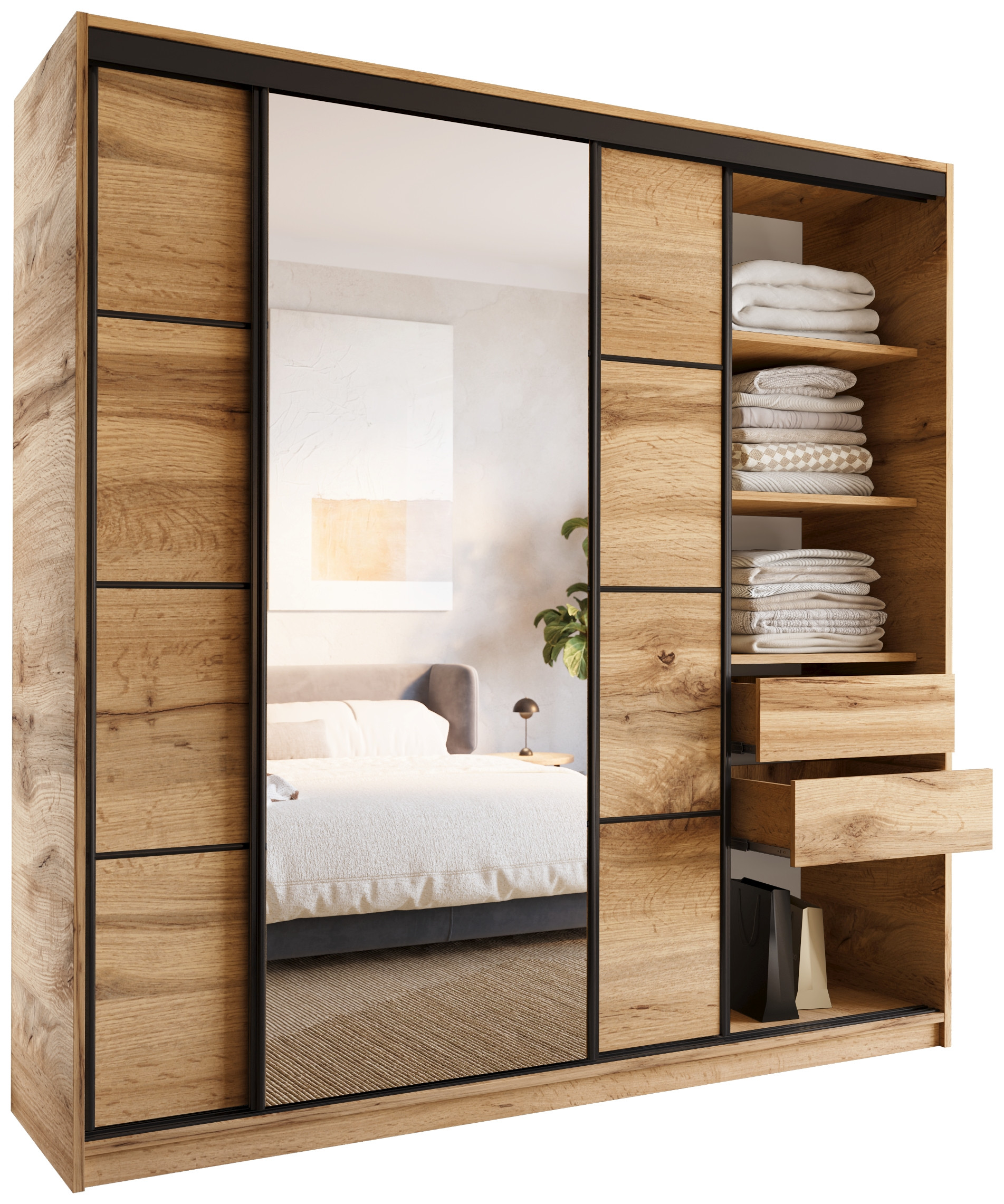 Szafa przesuwna z lustrem 200 cm wotan LOFT