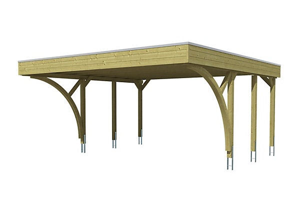 Carport SKAN HOLZ Friesland Set H, 546 x 555 cm, avec deux arcs d'entrée, imprégné vert