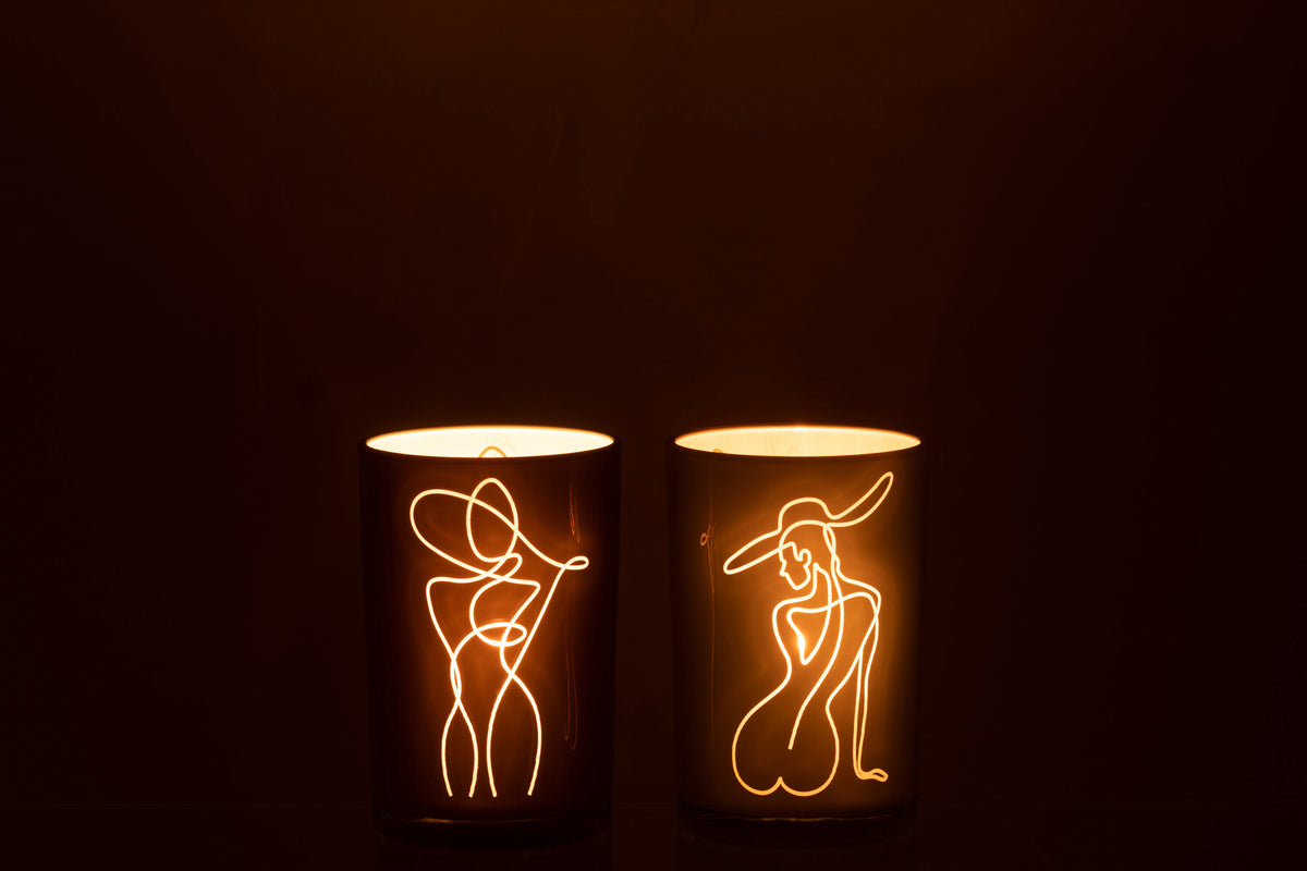 J-Line windlicht Vrouw - glas - mix - large - 2 stuks