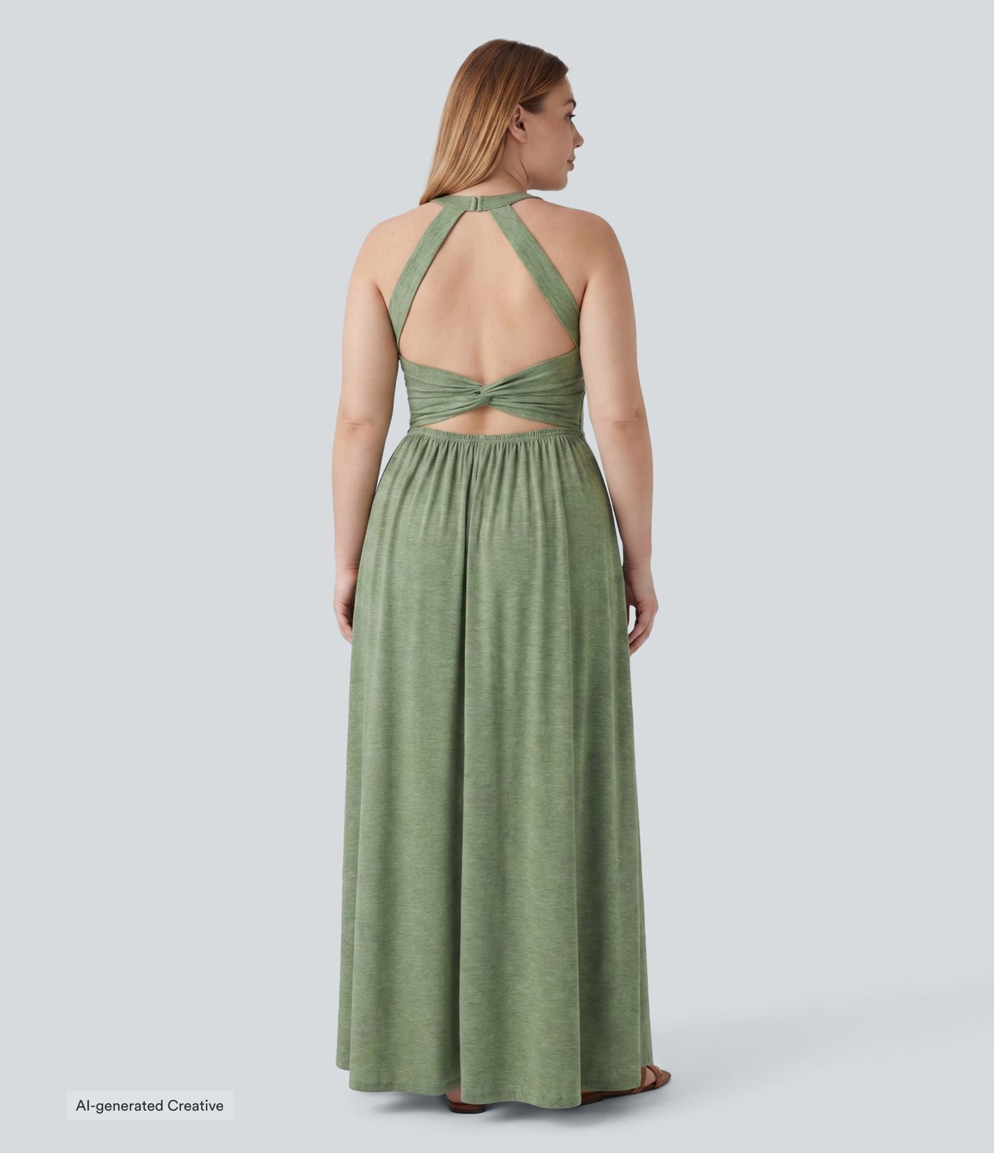 Robe maxi fluide grande taille style vacances dos nu, torsadée et fendue avec poches